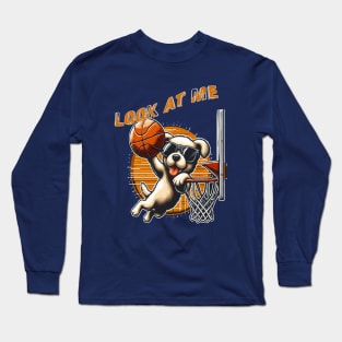 funny dog basketball Slam Dunked sport boys men kids Long Sleeve T-Shirt